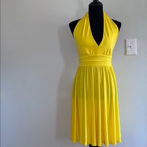 Bright yellow halter top dress